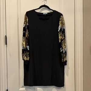 Elegant Black Dress with Gold and Silver sequin sleeves - large